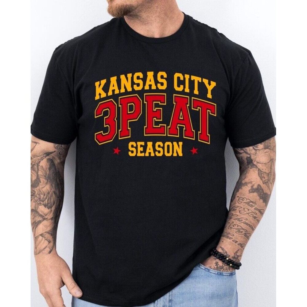 Chiefs Kansas City Three Peat 3 Peat T Shirt‎ Black Size 3XL